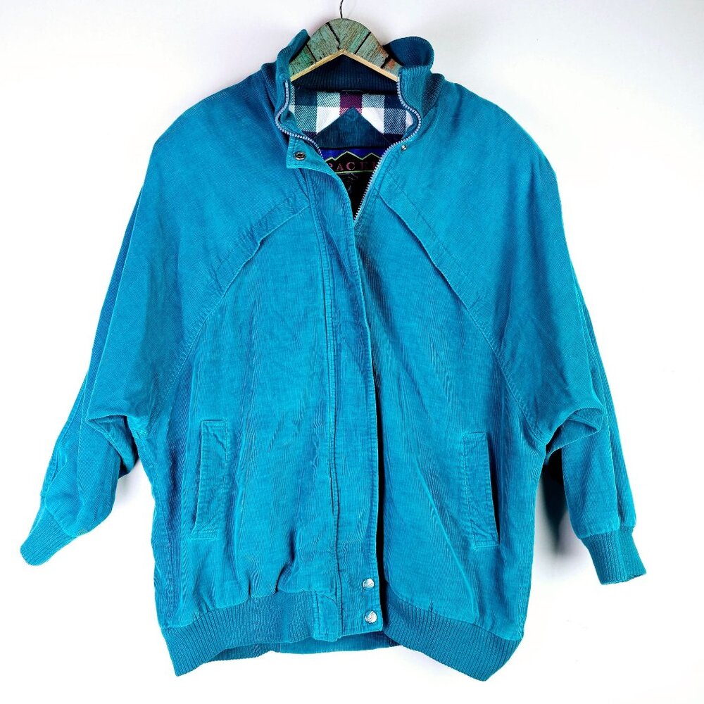 Vintage 80's Pacer Aqua Teal Corduroy Winter Jacket, Sz M - Picture 1 of 10
